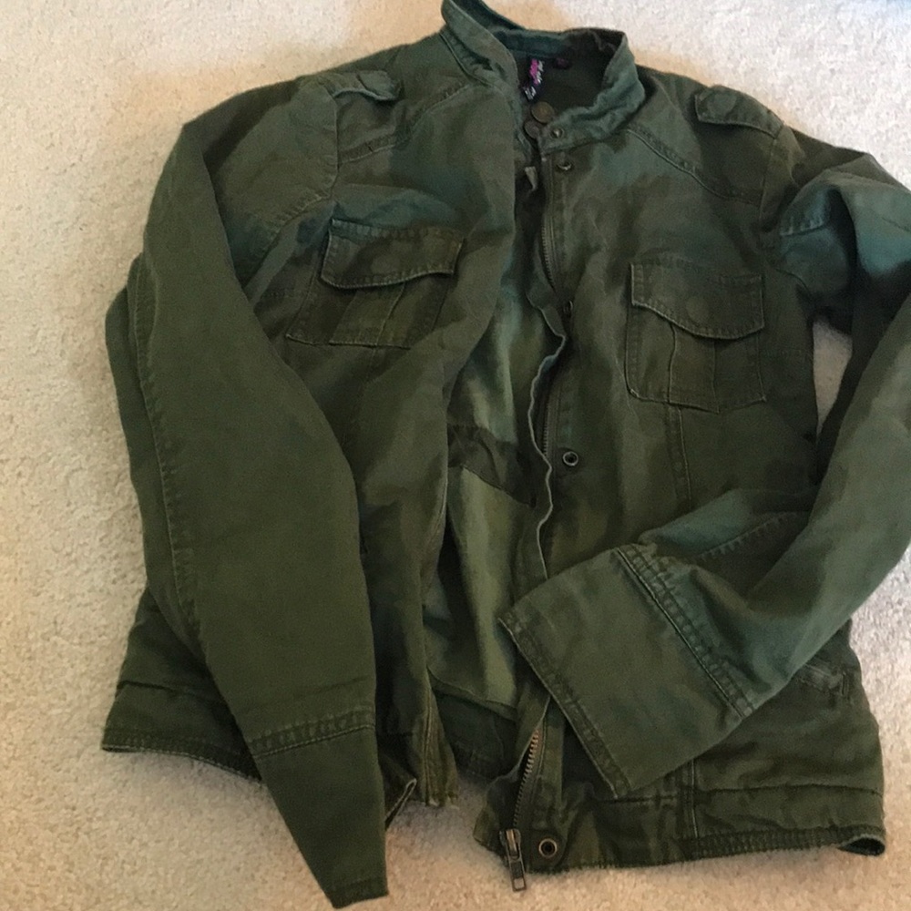 Army green material girl jacket